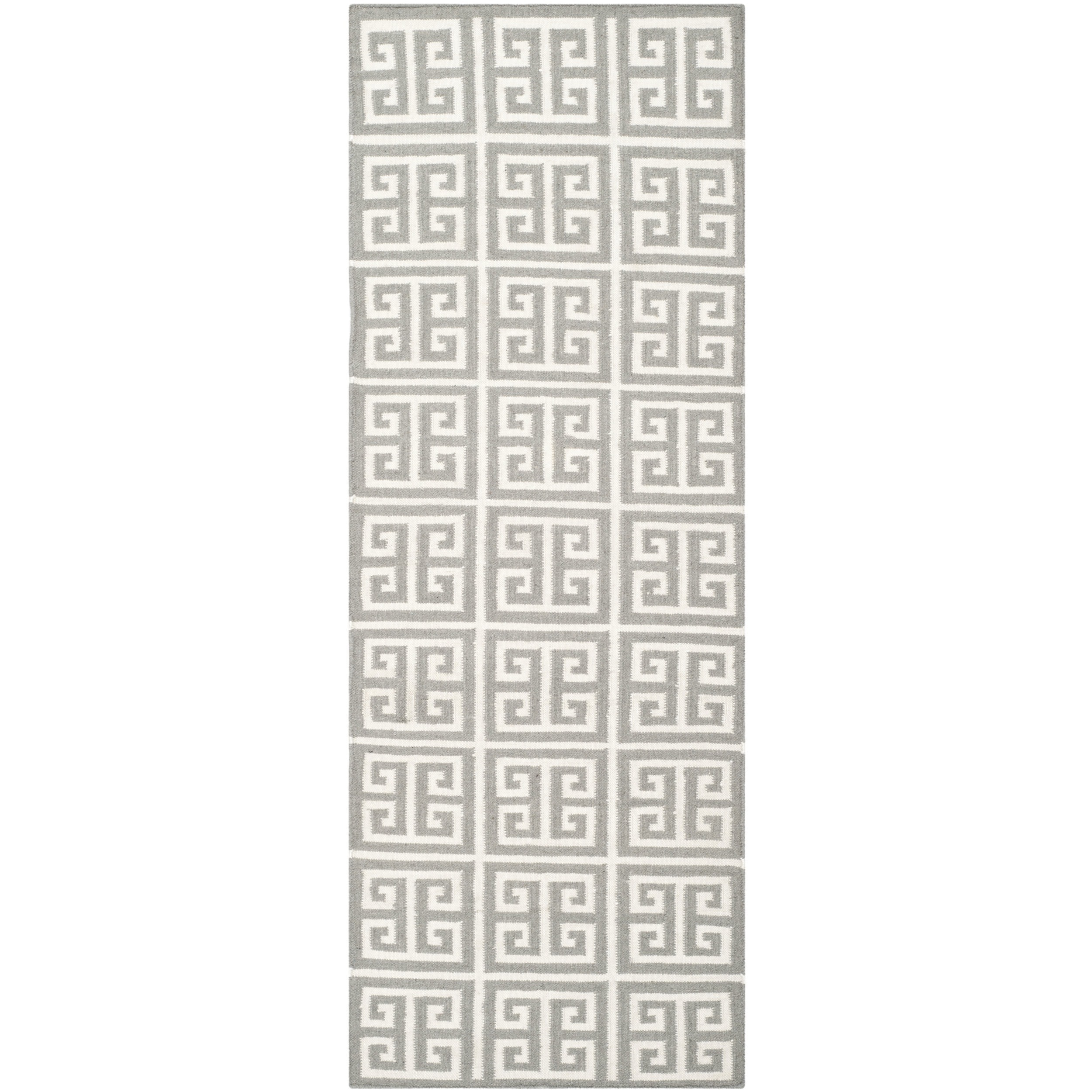 Safavieh Hand woven Moroccan Dhurries Grey/ Ivory Wool Rug (26 X 9)