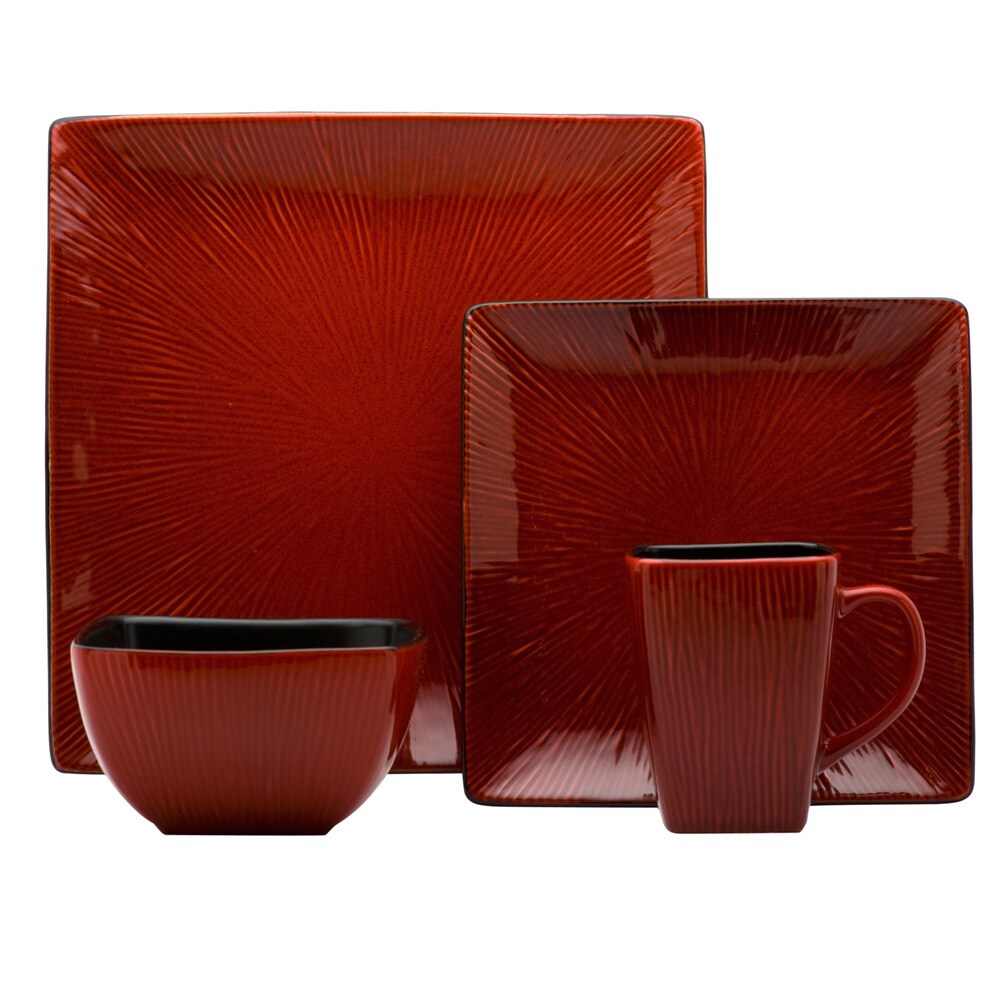 Red Vanilla Square Crimson Red 16-piece Dinner Set Bed Bath