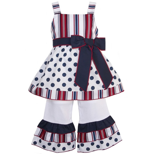 AnnLoren Red White and Blue Tunic and Capri Set Ann Loren Girls' Sets