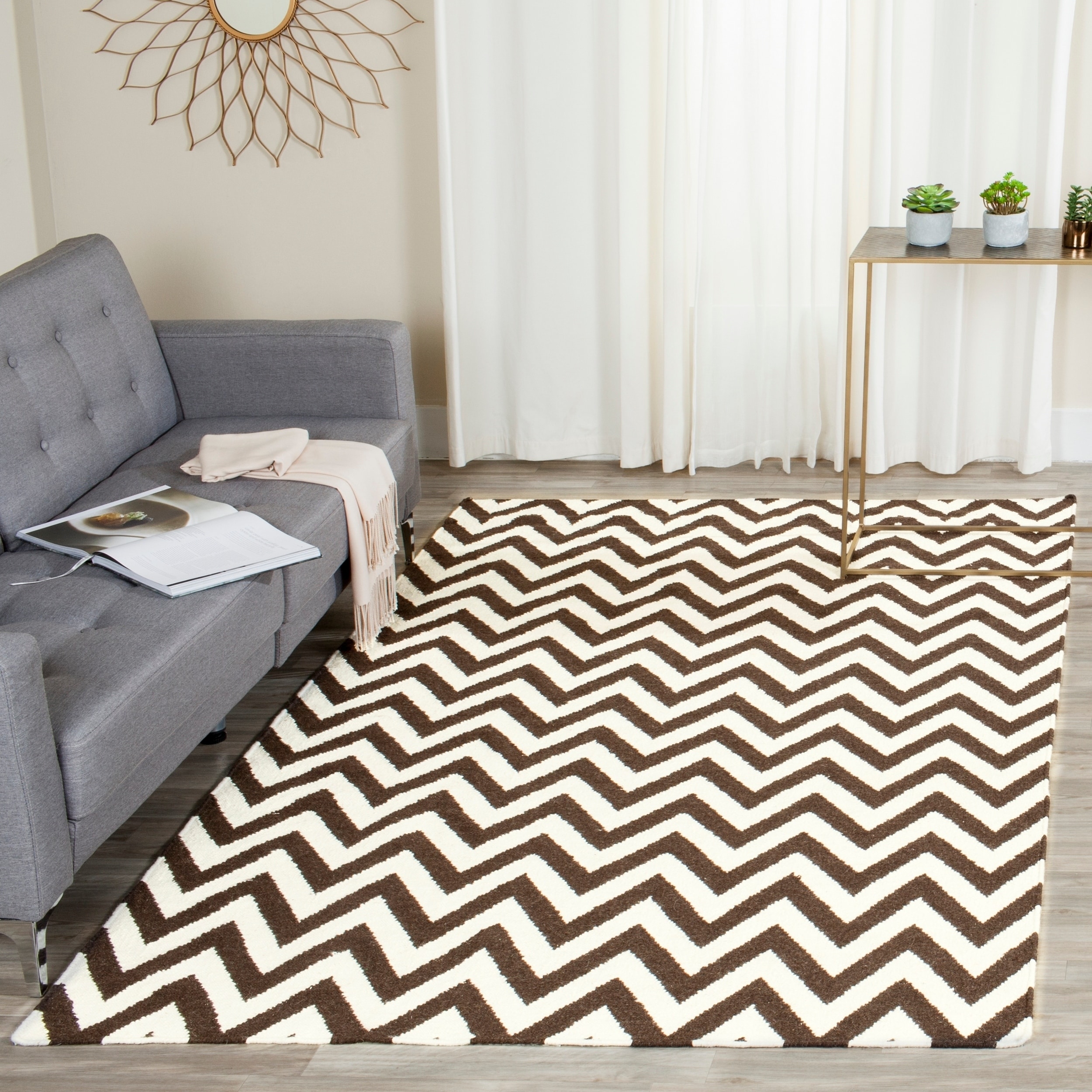 Safavieh Hand woven Chevron Dhurries Brown/ Ivory Wool Rug (10 X 14)