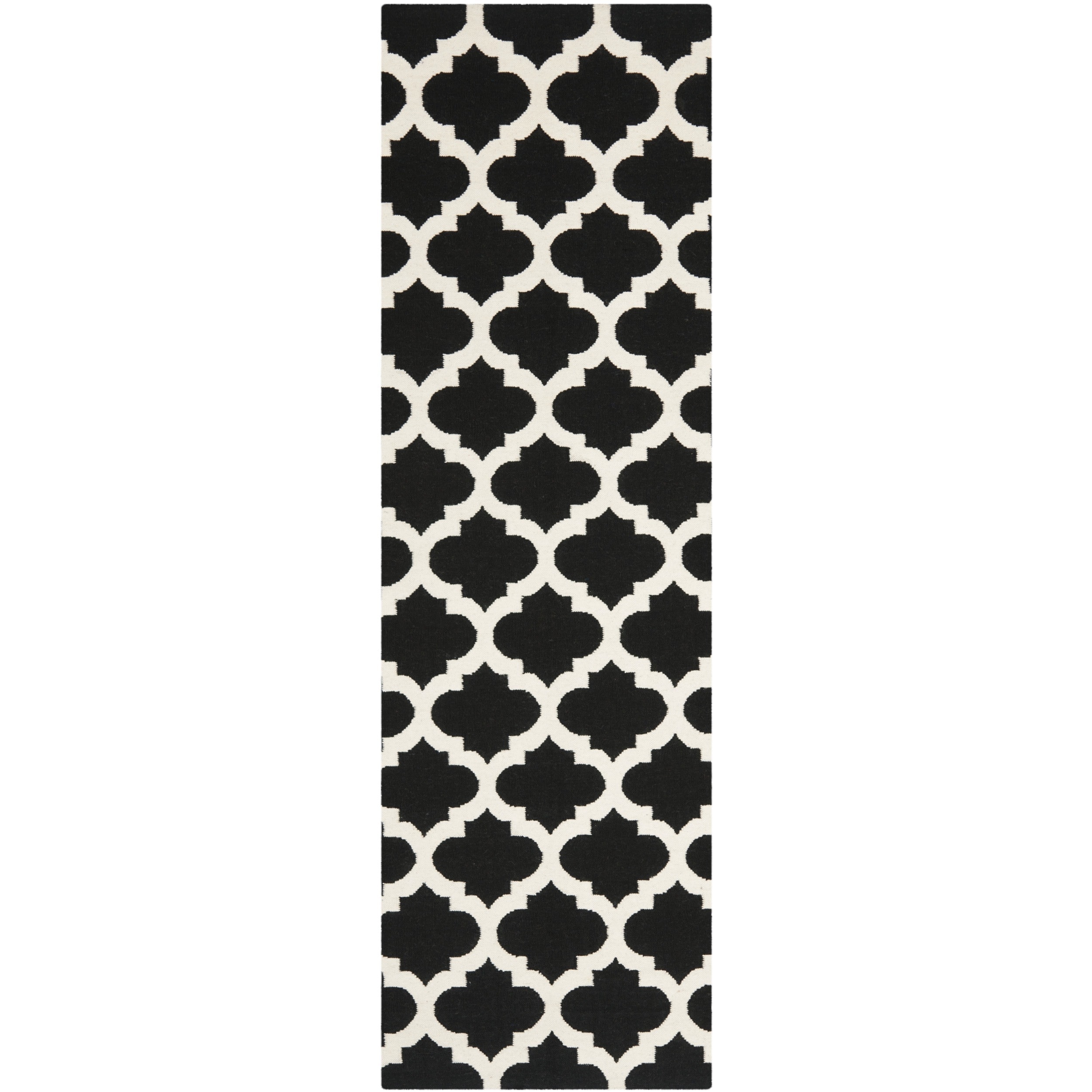 Safavieh Hand woven Moroccan Dhurries Black/ Ivory Wool Rug (26 X 7)