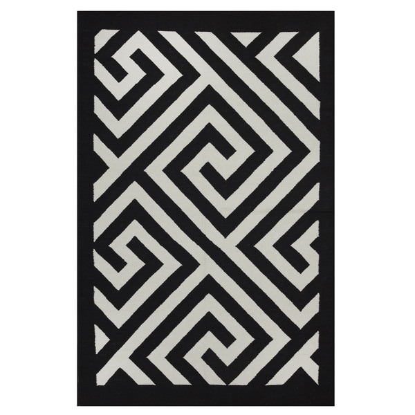 Indo Hand woven Broadway Black/ White Contemporary Geometric Area Rug (3' x 5') 3x5   4x6 Rugs