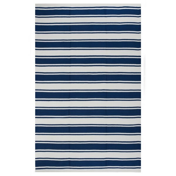 Indo Hand woven Lucky Bright White/ Turkish Sea Blue Stripe Area Rug (4' x 6') 3x5   4x6 Rugs