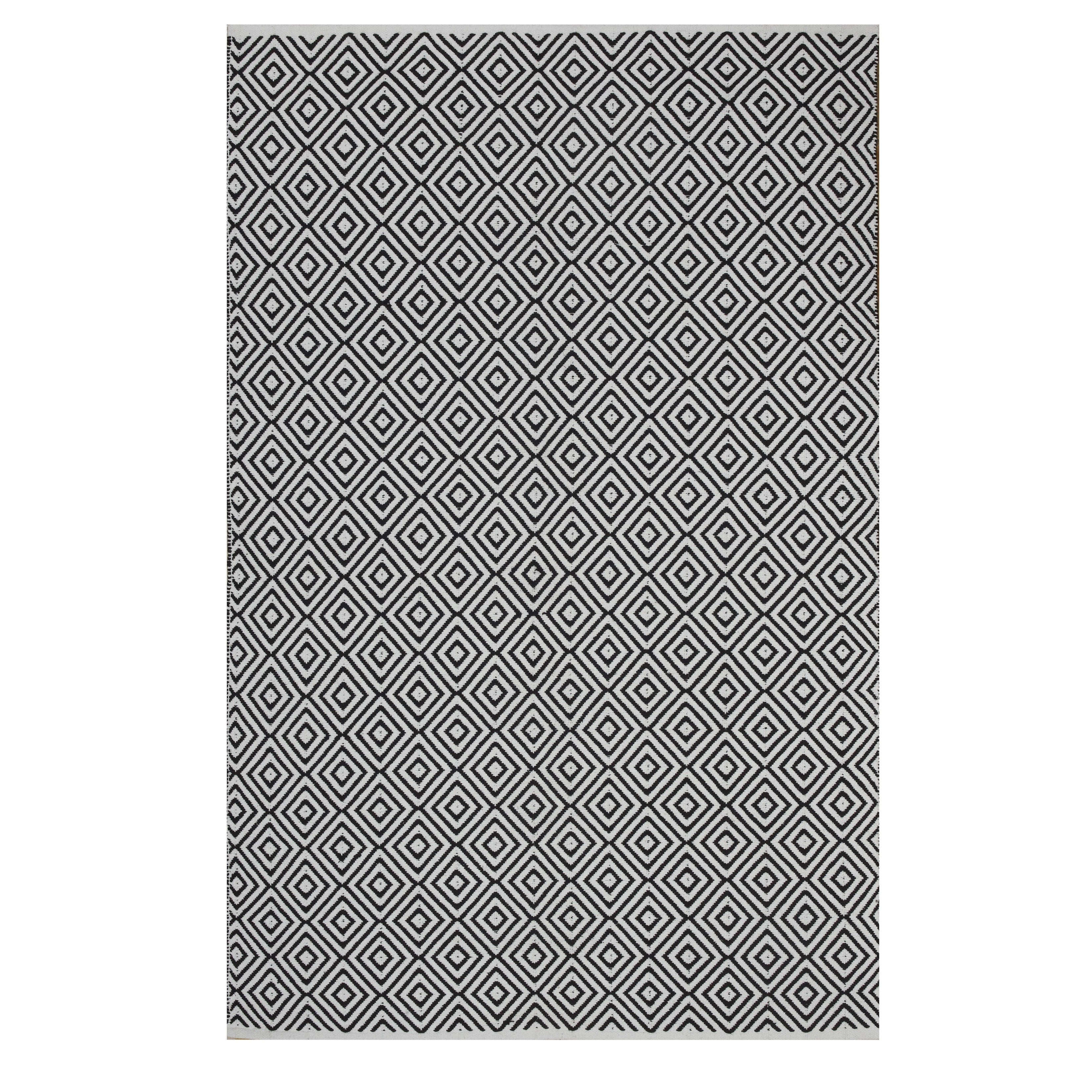 Handmade Indo Veria Black White Geometric Flat Weave Area Rug India 3 X 5 Handmade Indo Veria Black White Geometric Flat Weave Area Rug India 3 X 5