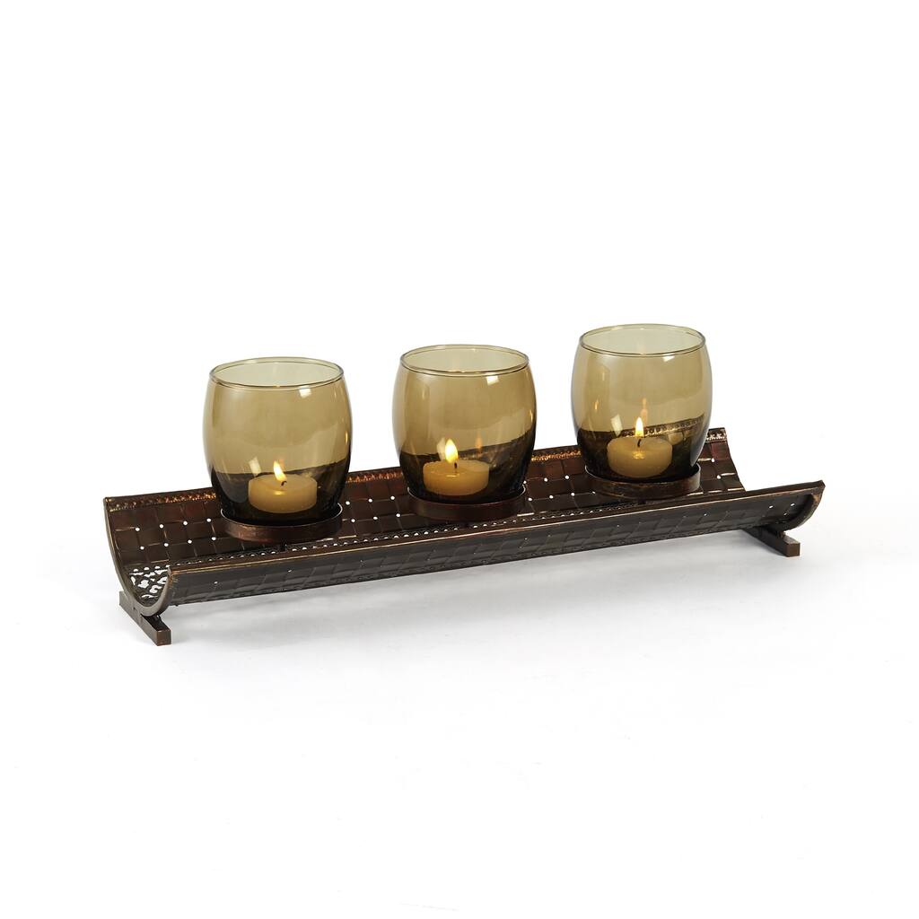 Elements Amber 3-light 15-inch Metal Linear Candle Holder