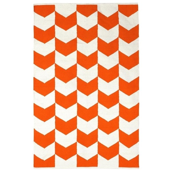 Indo Metropolitan Orange/ Bright White Cotton Area Rug (4' x 6') 3x5   4x6 Rugs