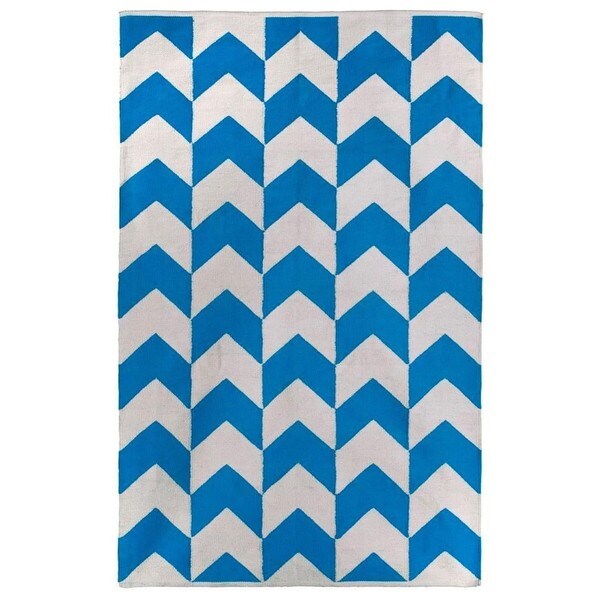 Handmade Indo Metropolitan Heritage Blue/ Bright White Chevron Area Rug (India) - 3' x 5'