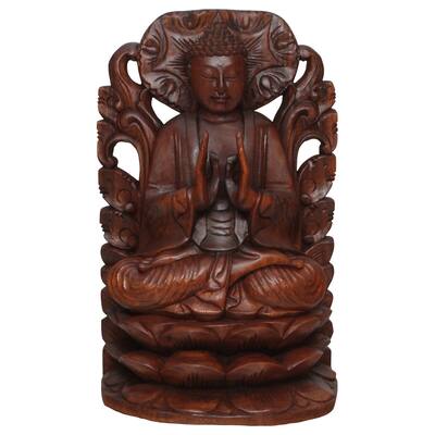 Hand-carved Suar Wood Buddha On Lotus Statue (Indonesia)
