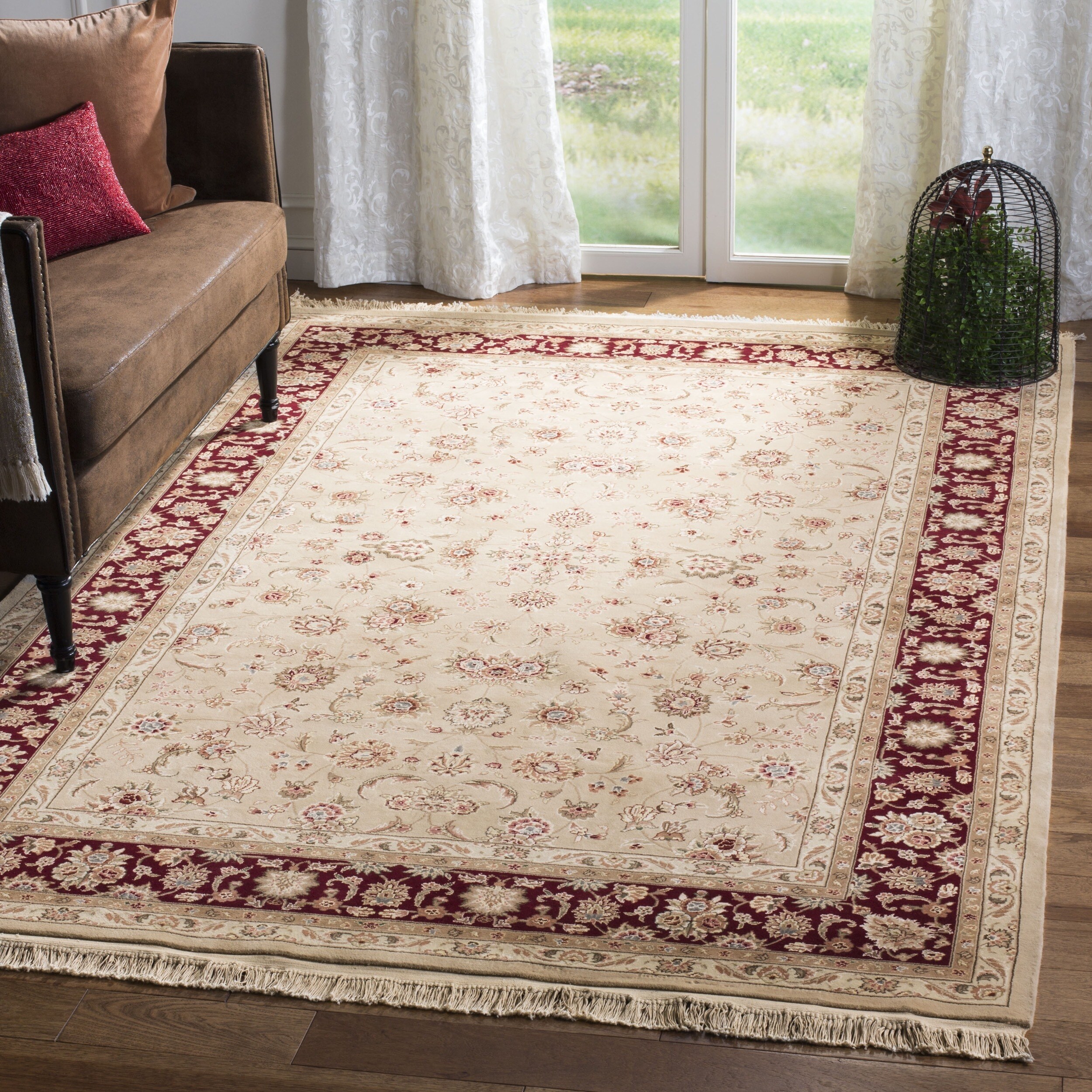 Safavieh Hand knotted Tabriz Floral Tan/ Red Wool/ Silk Rug (9 X 12)