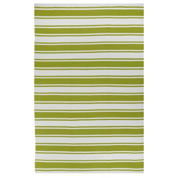 Indo Hand woven Lucky Green/ White Contemporary Stripe Area Rug (3' x 5') 3x5   4x6 Rugs