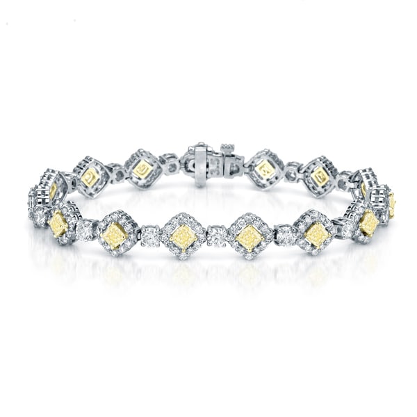 Auriya 18K White Gold 10.25ct TDW Fancy Yellow Cushion-Cut Diamond Halo Link Bracelet. Opens flyout.