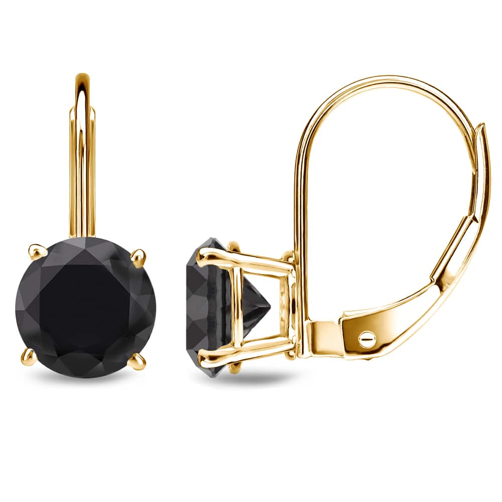 Auriya 1 to 4ctw Solitaire Black Diamond Earrings 14k Yellow Gold