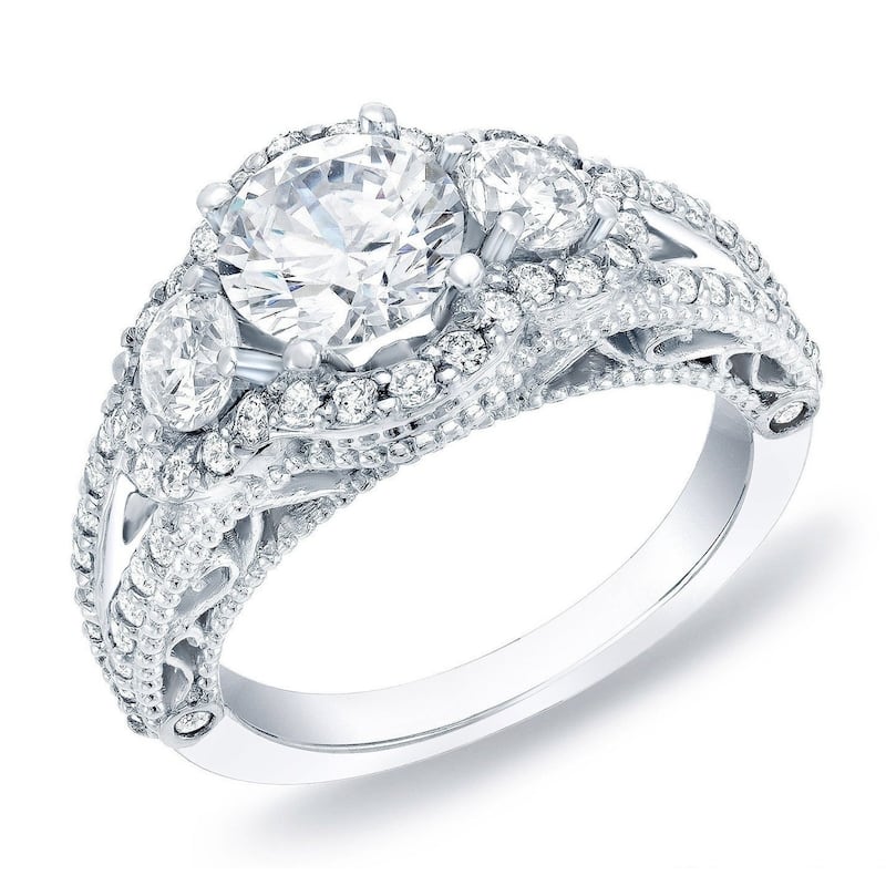Auriya 14k Gold 2ctw Vintage 3-stone Diamond Engagement Ring (H-I, SI1-SI2) - White - 4