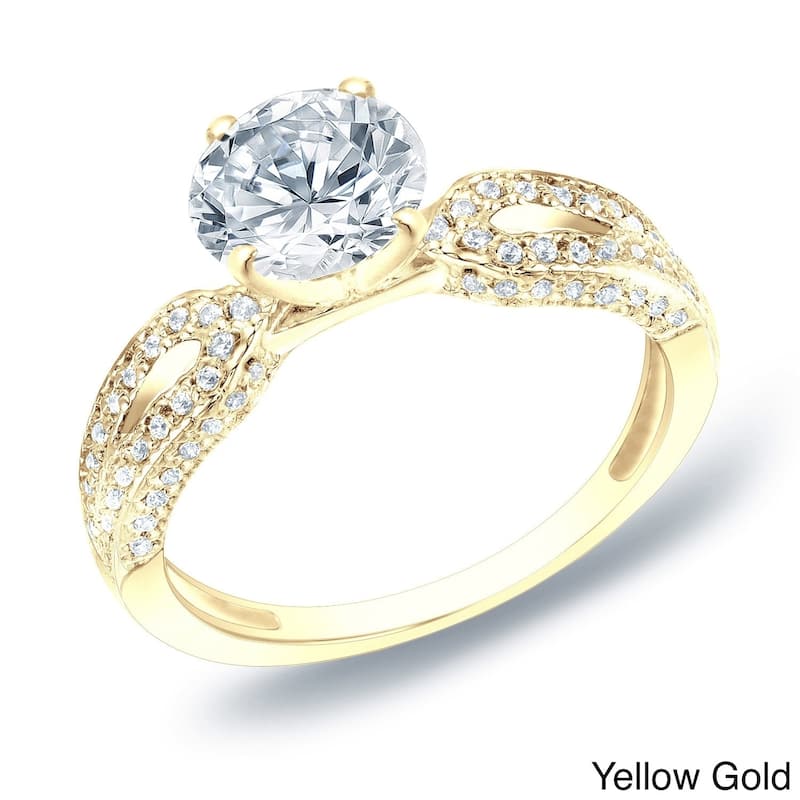 Auriya 14k Gold 1 1/5ctw Round Diamond Engagement Ring (H-I, SI1-SI2) - Yellow - 4
