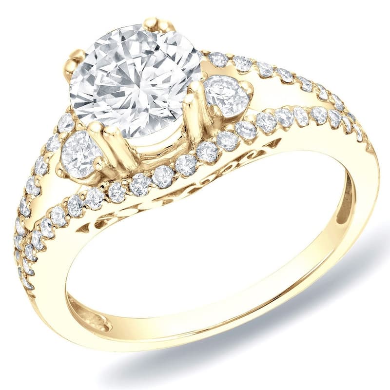Auriya 14k Gold 1 1/4ctw Modern 3-stone Diamond Engagement Ring Split-Shank (H-I, SI1-SI2) - Yellow - 4