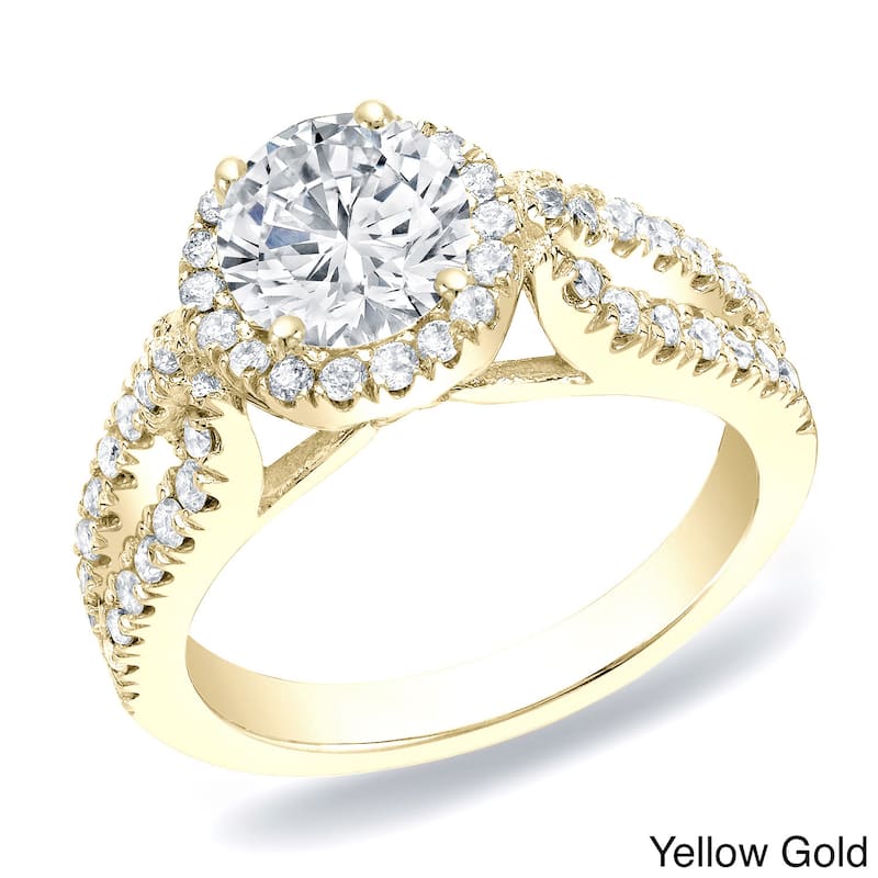 Auriya 14k Gold 1 1/4ctw Split-shank Halo Diamond Engagement Ring - 4 - Yellow