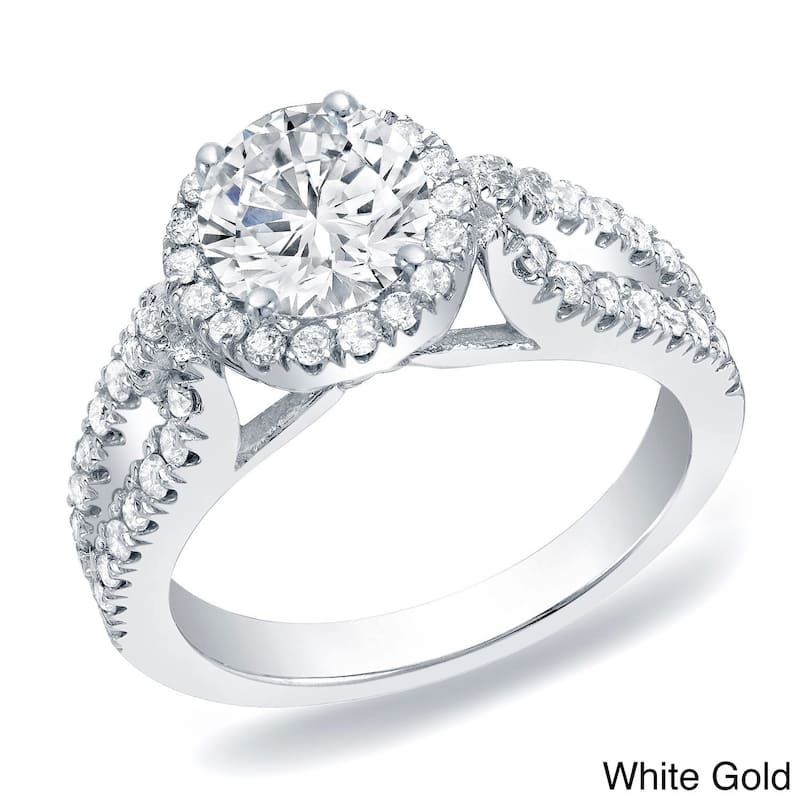 Auriya 14k Gold 1 1/4ctw Split-shank Halo Diamond Engagement Ring - 10 - White