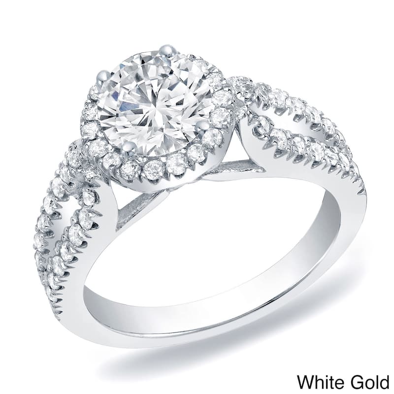 Auriya 14k Gold 1 1/4ctw Split-shank Halo Diamond Engagement Ring - 4 - White