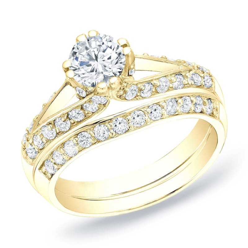 Auriya 14k Gold 1 1/4ctw Unique Round Diamond Engagement Ring Set - Yellow - 4