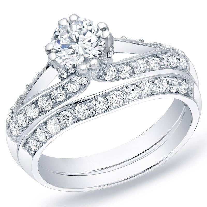 Auriya 14k Gold 1 1/4ctw Unique Round Diamond Engagement Ring Set - White - 4