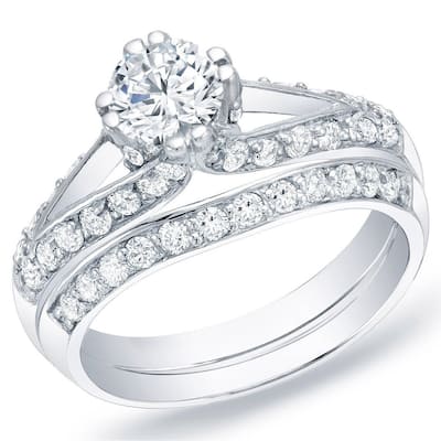 Auriya 14k Gold 1 1/4ctw Unique Round Diamond Engagement Ring Set