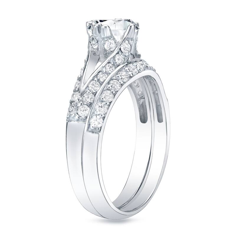Auriya 14k Gold 1 1/4ctw Unique Round Diamond Engagement Ring Set