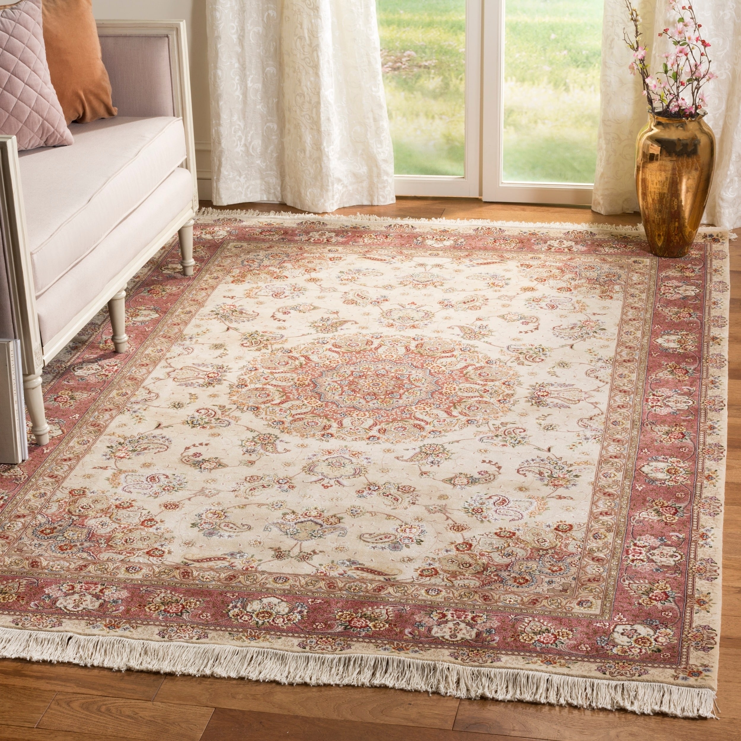 Safavieh Hand knotted Tabriz Floral Ivory/ Rust Wool/ Silk Rug (6 X 9)