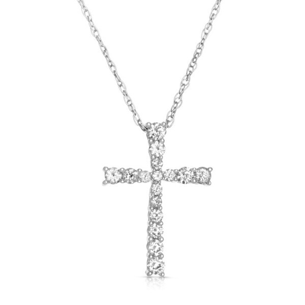 Shop Eloquence 14k White Gold 1/4ct TDW Diamond Cross Necklace - Free ...