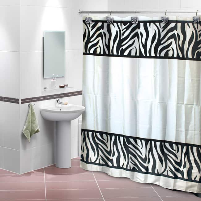 Zebra Print Shower Curtain with 12 Decorative Hooks