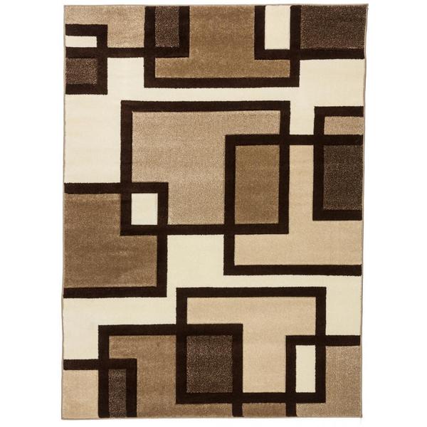 Imagine Geometric Squares Modern Beige/ Brown Soft Plush Area Rug (53