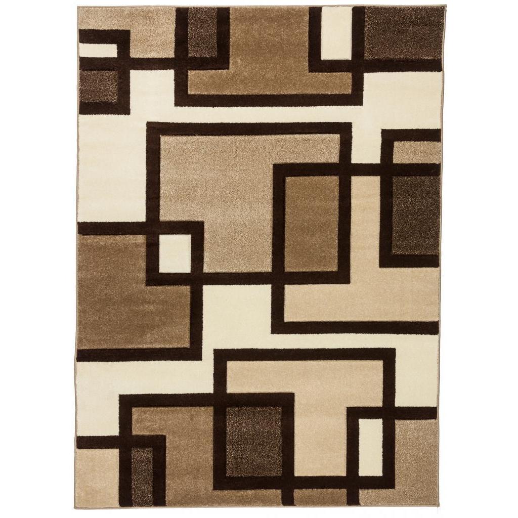 Beige Squares Boxes Rectangles Lines Contemporary Area Rug Geometric 2817A 