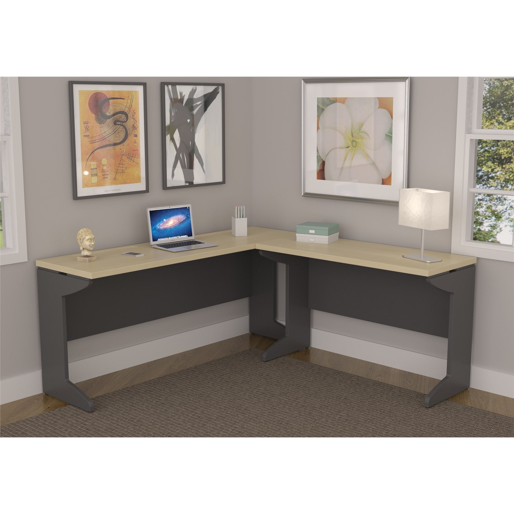 Shop Ameriwood Home Benjamin Natural Grey L Shaped Desk Bundle