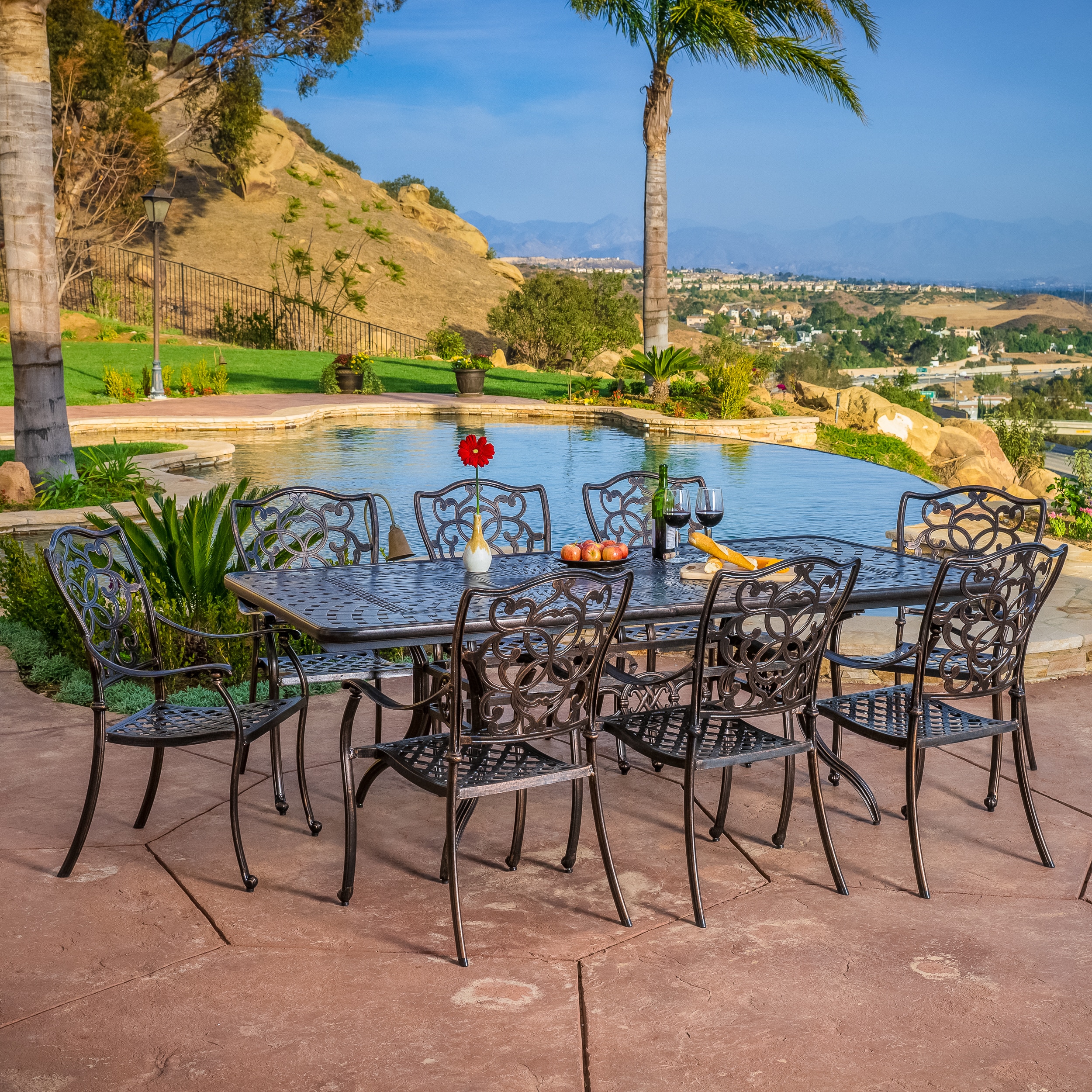 Christopher Knight Home Christopher Knight Home Delray 9 piece Cast Aluminum Copper Outdoor Dining Set Brown Size 9 Piece Sets