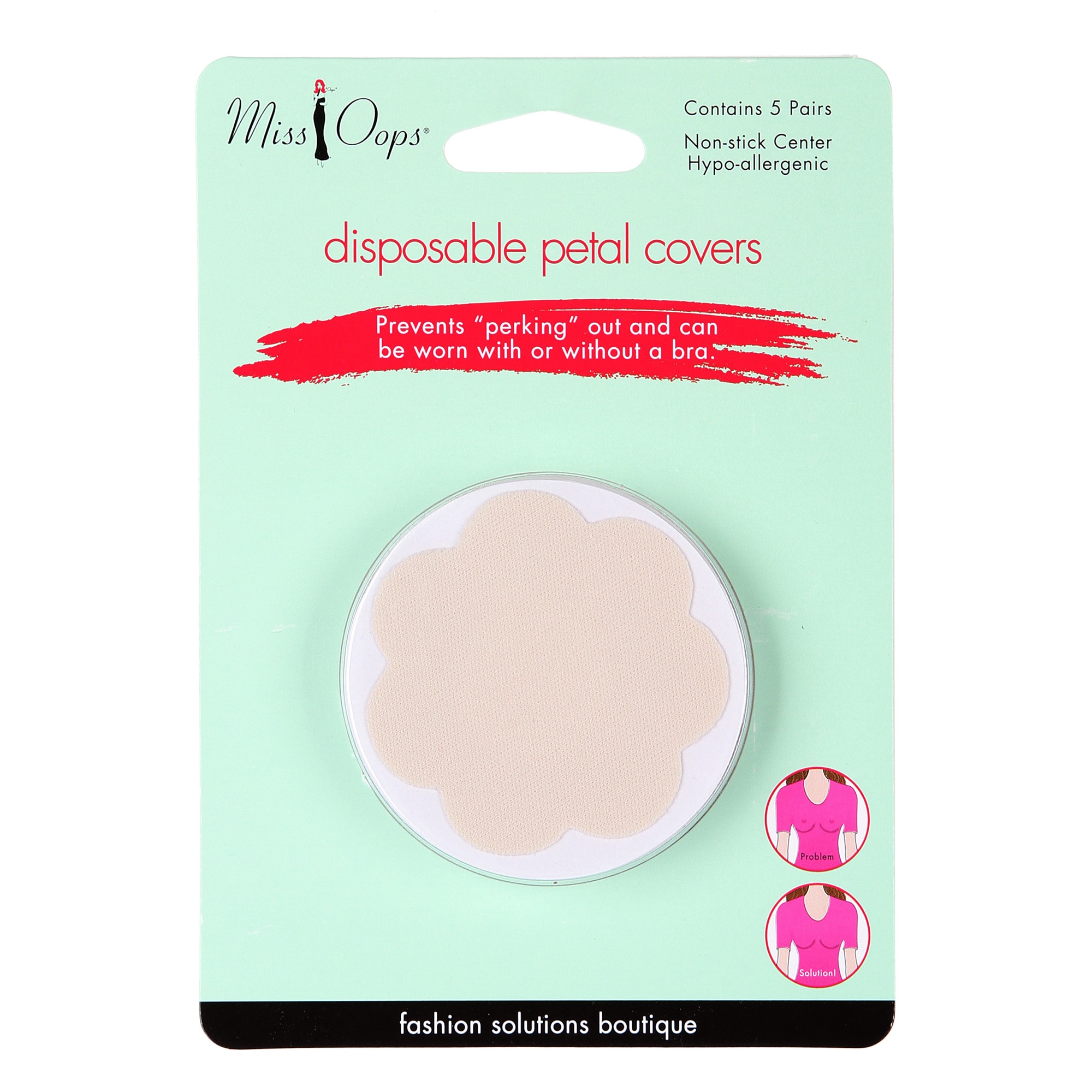 Miss Oops Disposable Petal Covers (10 Pair) (2.25 inches long x 2.25 inches wide Targeted area Breasts We cannot accept returns on this product.Due to manufacturer packaging changes, product packaging may vary from image shown. )