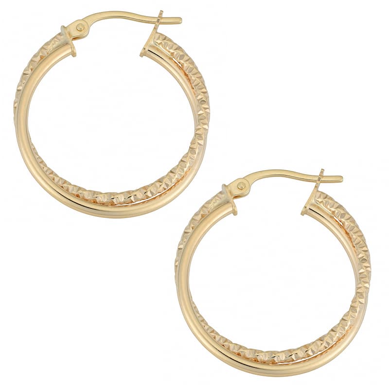 Fremada 10k Yellow Gold Polished and Diamond-cut Round Double Hoop Earrings