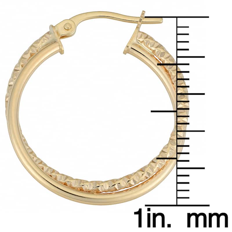 Fremada 10k Yellow Gold Polished and Diamond-cut Round Double Hoop Earrings