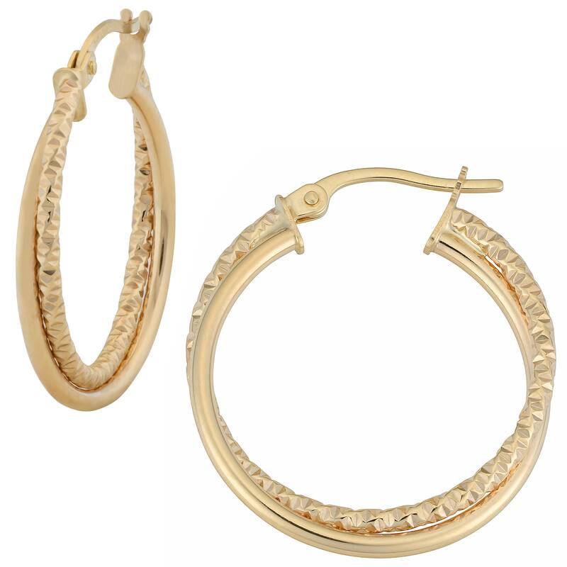 Fremada 10k Yellow Gold Polished and Diamond-cut Round Double Hoop Earrings