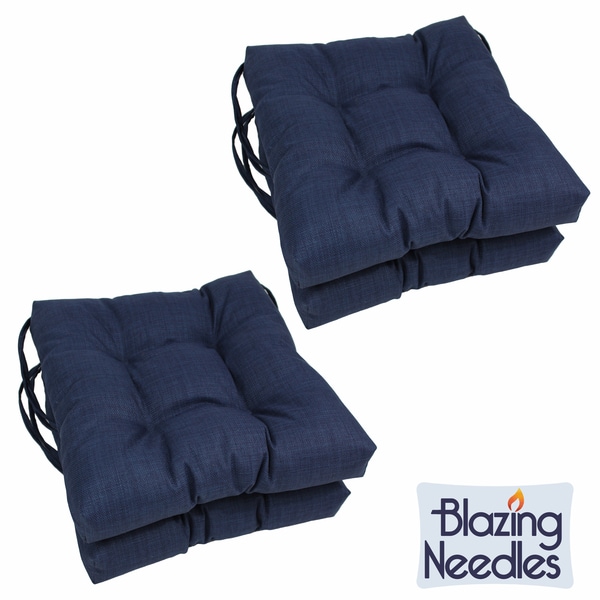 Blazing Needles 16x16 Inch Solid Squared Outdoor Spun Polyester Chair Cushions Set Of 4