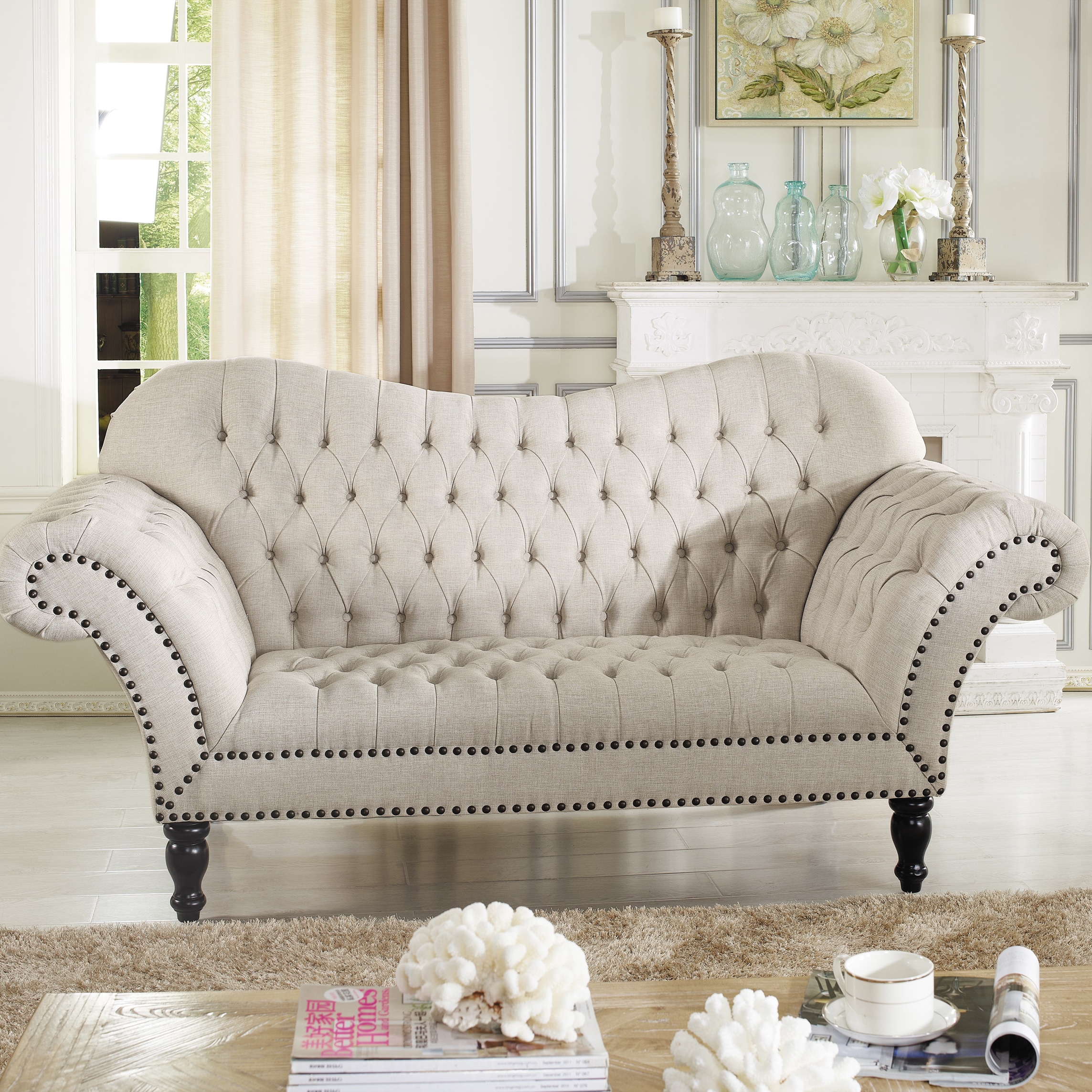 Baxton Studio Bostwick Beige Linen Classic Victorian Loveseat