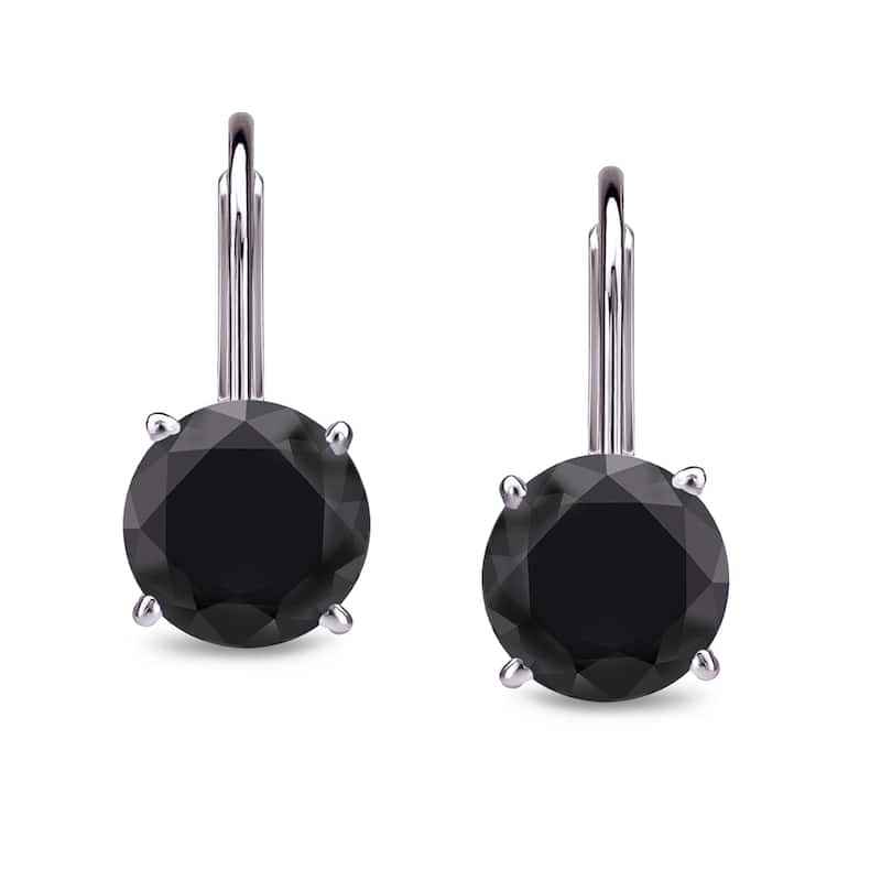 Auriya 1 to 4ctw Round-cut Black Diamond Earrings 14k White Gold Lever-back