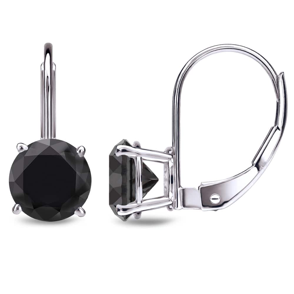 Auriya 1 to 4ctw Round-cut Black Diamond Earrings 14k White Gold Lever-back