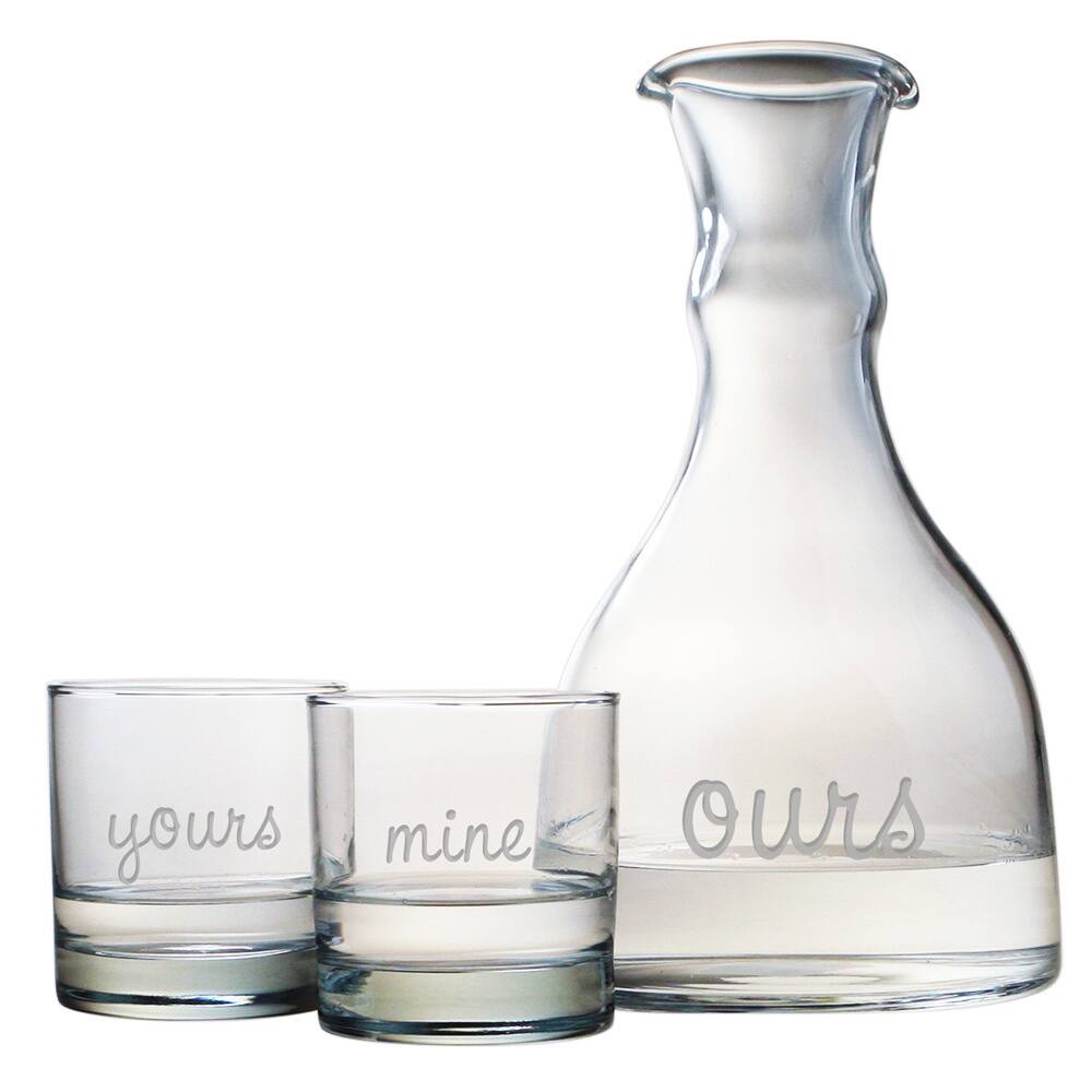 Yours, Mine and Ours 3-piece Carafe and Glass Set