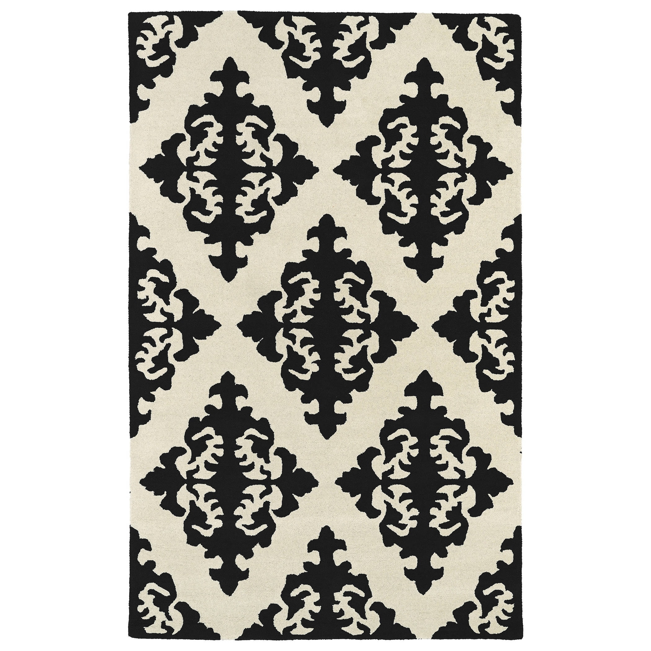 Hand tufted Runway Black/ Ivory Damask Wool Rug (5 X 79)