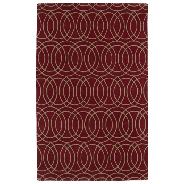 Hand-tufted Cosmopolitan Circles Red/ Camel Wool Rug - 9'6 x 13'