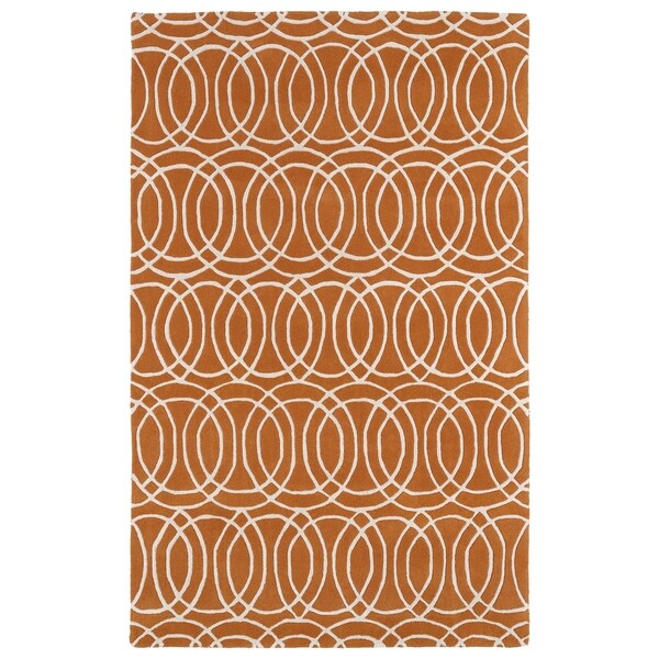 Hand-tufted Cosmopolitan Circles Orange/ Ivory Wool Rug - 8' x 11'