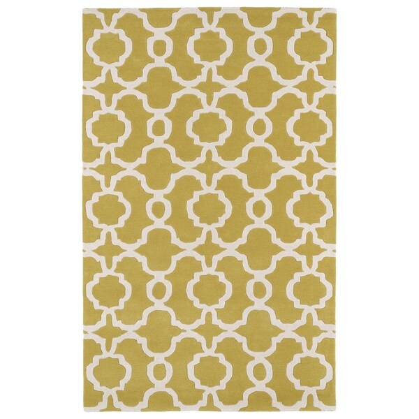 Hand-tufted Cosmopolitan Trellis Yellow/ Ivory Wool Rug - 8' x 11'