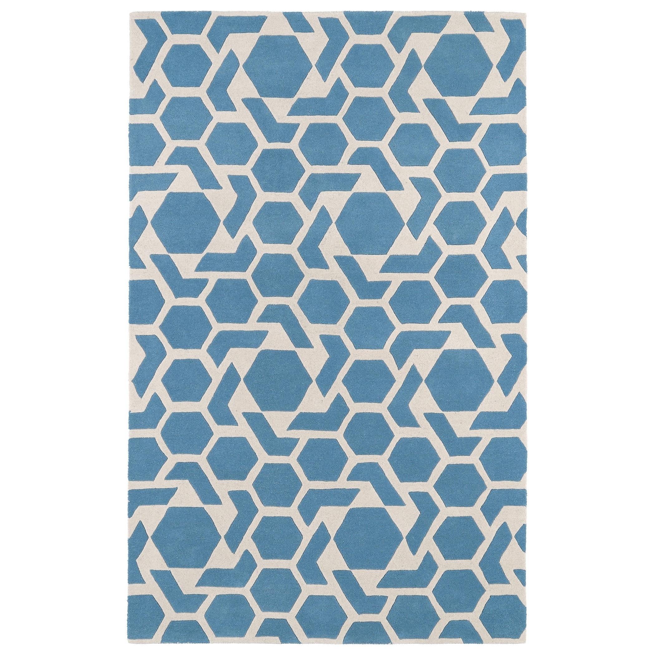 Hand tufted Cosmopolitan Geo Blue/ Ivory Wool Rug (8 X 11)