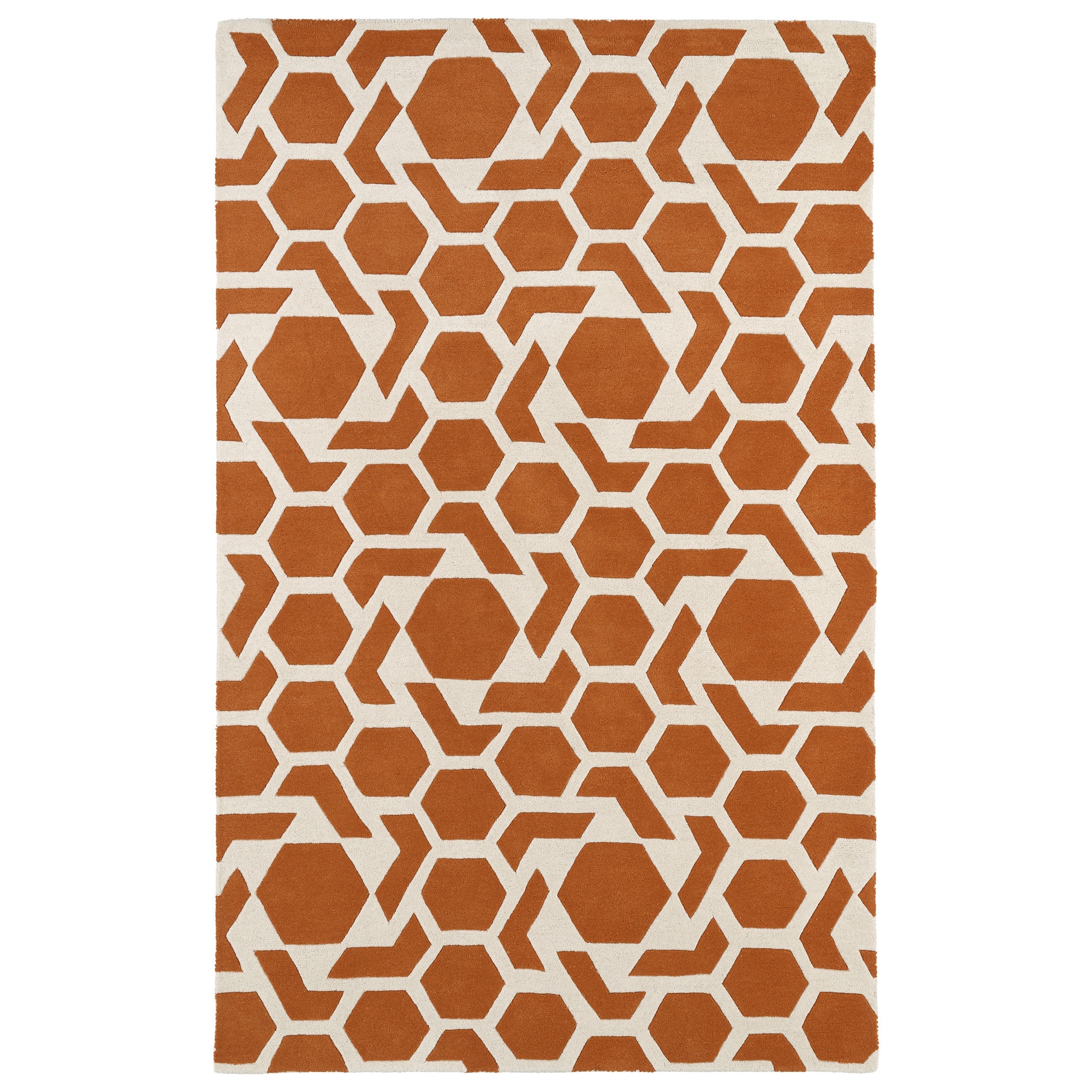 Hand tufted Cosmopolitan Geo Orange/ Ivory Wool Rug (8 X 11)