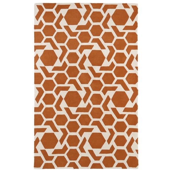 Hand-tufted Cosmopolitan Geo Orange/ Ivory Wool Rug - 8' x 11'