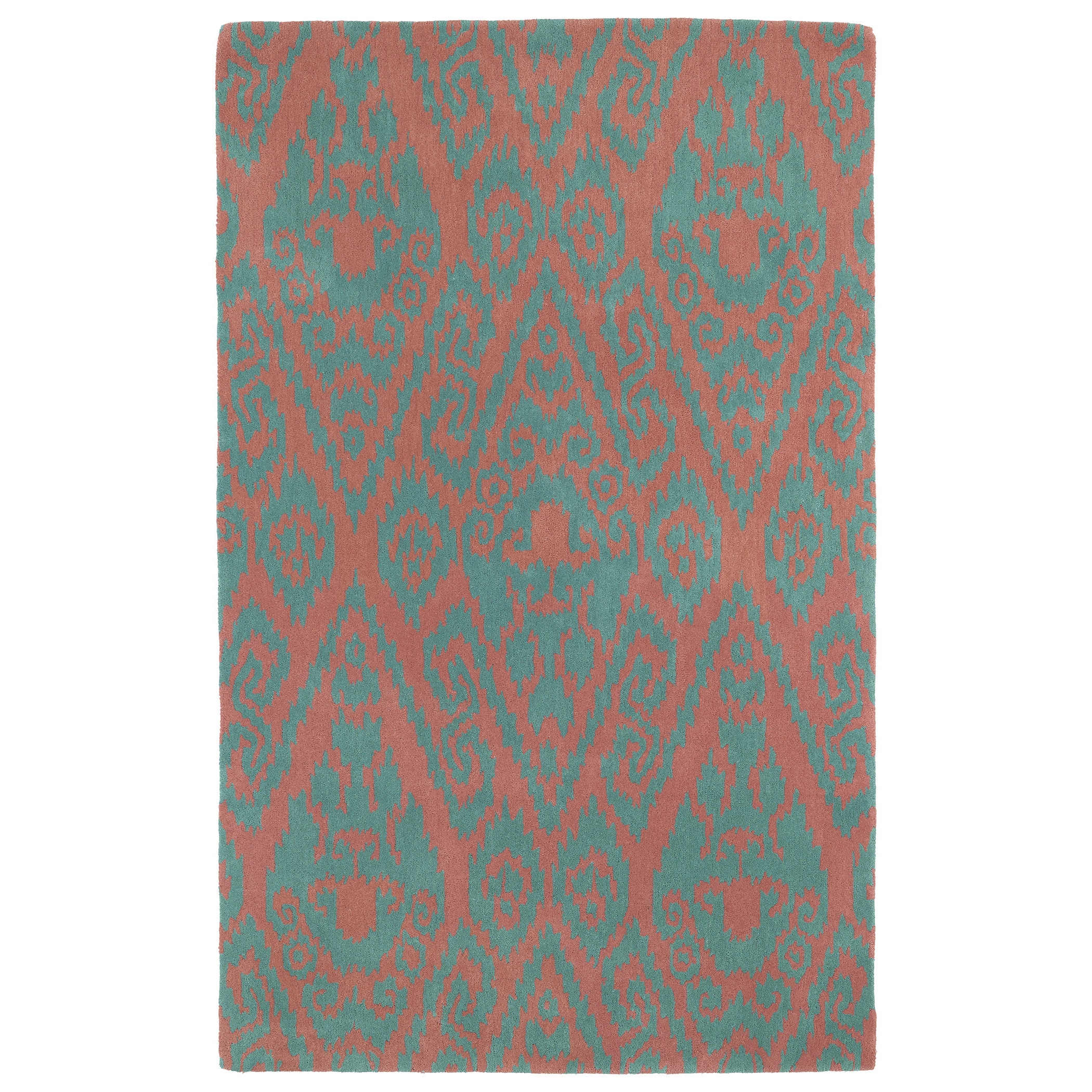 Hand tufted Runway Pink/ Teal Ikat Wool Rug (96x13)